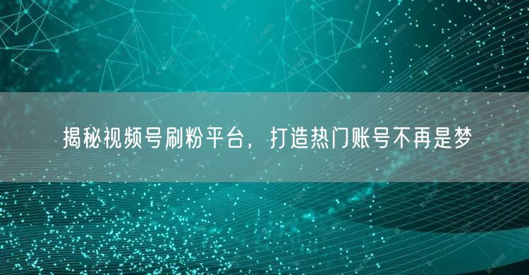 揭秘视频号刷粉平台，打造热门账号不再是梦