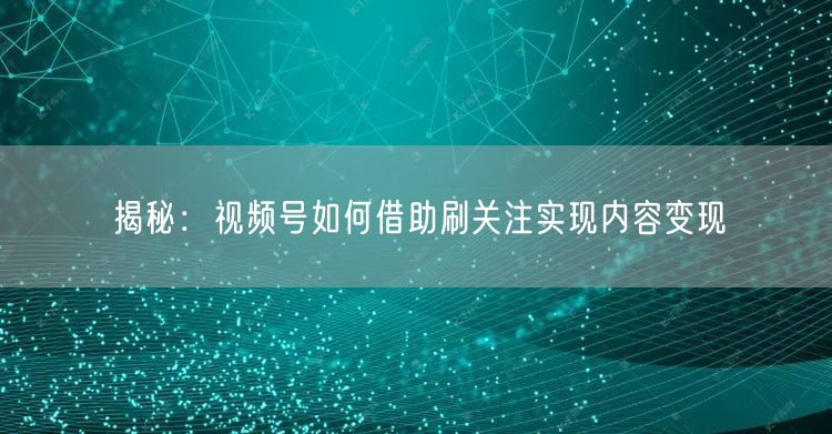 揭秘：视频号如何借助刷关注实现内容变现