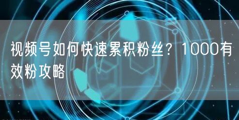 视频号如何快速累积粉丝？1000有效粉攻略