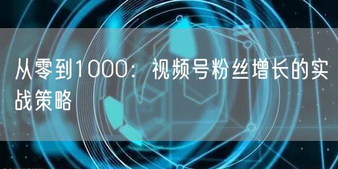 从零到1000：视频号粉丝增长的实战策略